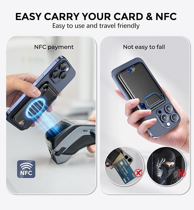 Upgraded Mag-Safe Wallet with Flap, 5 Card Holder, Magnetic Phone Wallet with Adjustable Stand, Slim for iPhone 17/16/15/14/13/12 Series, RFID Blocking, Leather - Black, Not for 13/12 Mini