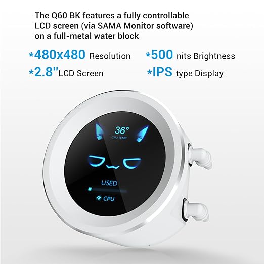 SAMA Q60 360mm AIO Liquid CPU Cooler, 2.8" LCD Display, Quiet FDB PWM Fans, High-Performance Pump, Intel LGA 1700/1851/1200/115X/2011/1366 & AMD AM5/AM4 Compatible ??White