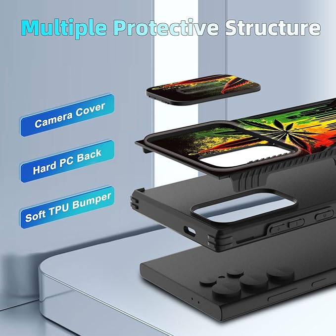 for Galaxy S25 Ultra Case Built in Slide Camera Lens Cover,Heavy Duty Shockproof Protection Dual Layer Case for Samsung Galaxy S25 Ultra 6.9" 2025,Marijuana Leaf Weed