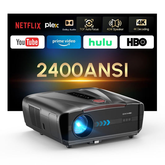 2026 Daylight 4K Projector True 2400ANSI, 3-Brightness, Dolby Audio,Auto Lens Cap, Smart Projector with Apps WiFi Bluetooth, Auto Focus/Keystone, HDMI eARC CEC for Home Cinema Game Office Church Party