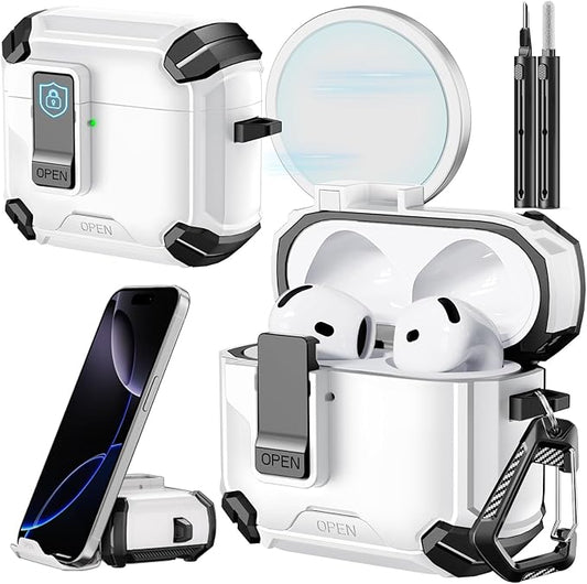Inesore Compatible with AirPods 4th Case with Phone Stand & Cleaning Kit,Compatible with Magsafe,Magnetic Automatic Lock for Airpods 4 with Active Noise Cancellation Charging Cover (2024)