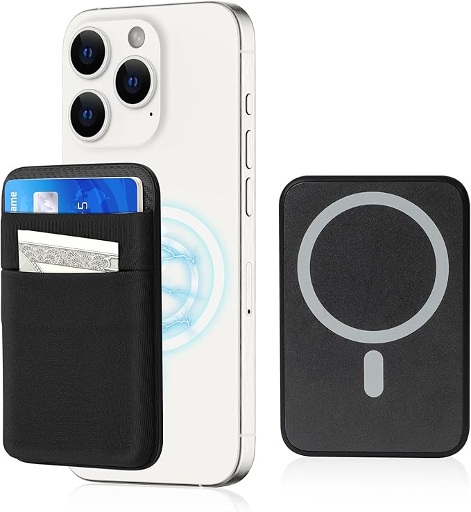 Senose Magnetic Wallet Compatible for Magsafe, Stretchy Magnet Phone Wallet Card Holder for Back of Phone Compatible for iPhone 16/15/14/13/12 Mini/Plus/Pro/Pro Max, (Black)