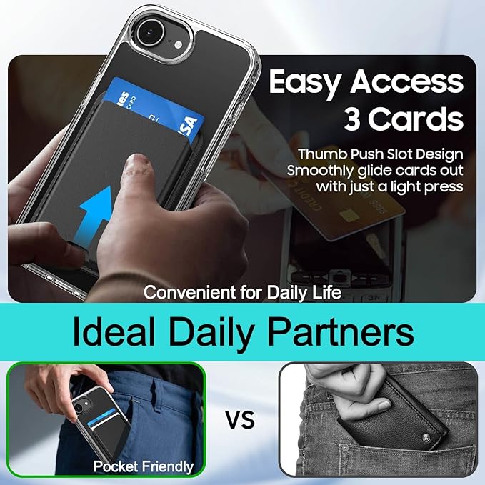 Magnetic for iPhone 17e Case & iPhone 16e Case Clear with Black Detachable Wallet, Compatible with MagSafe, Military Protective Slim Phone Cover with Card Holder