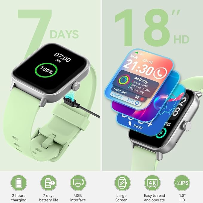 aeac Smart Watches for Women Men Android & iPhone, Alexa Built-in, 1.8" Touch Screen Smartwatch with Answer/Make Calls, Fitness Watch with IP68 Waterproof Heart Rate/Sleep Monitor, 120+ Sport Modes