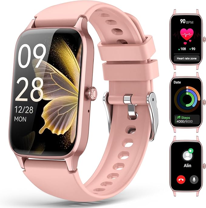 Fitness Tracker for Women Men, Activity Smart Watch Compatible with Android iPhone, Step Counter with 110+ Sports, Sleep Monitor, Calorie Counter, IP68 Waterproof (Pink, 1.57)
