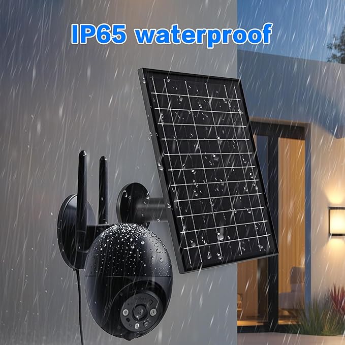 Solar Panel for Security Camera 5V 6W USB Solar Panel Charger Type-C Port、Micro USB Port＆DC Port Solar Sanels for Cameras with 9.8ft Charging Cable Charging Power IP65 Waterproof (2 Pack Black)