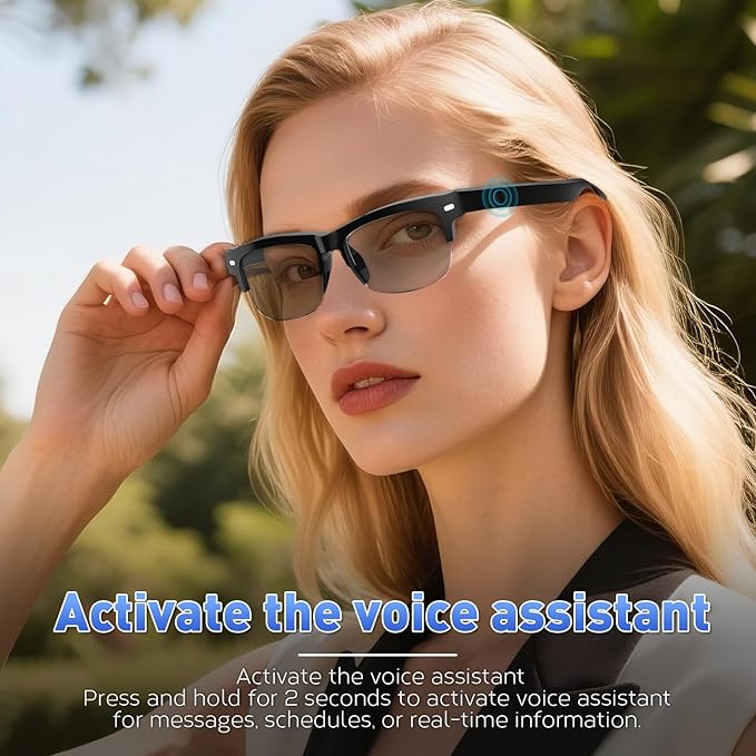 Smart Glasses, Bluetooth Blue light Glasses with Half Frame Design, Color-Change Lenses, Open-Ear Speakers, Intelligent Control, Wearable Tech Bluetooth Glasses for iPhone Android Music/Calls