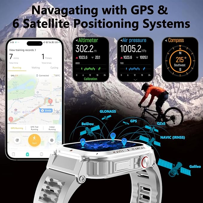 Military GPS Smart Watch for Men Pressure/Altitude/Compass,Fitness Smart Watch for Android Phones and iPhone,Outdoor Waterproof Fitness Tracker with Blood Oxygen/Heart Rate/Sleep/100+ Sport Modes