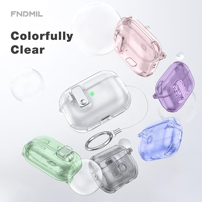 Case for AirPods Pro Case Cover with [Lock Safety & Pop Up][Military Shockproof] Anti-Yellow Transparent Soft TPU Wireless Charging for AirPods Pro Generation Case with Keychain,Clear Blue