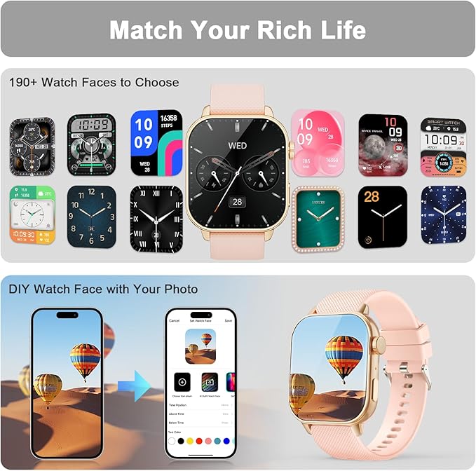 Smart Watch for Men Women, 1.85'' AMOLED HD Fitness Watch with 120+ Sports Modes, Bluetooth Call/Heart Rate/Sleep Monitor/Pedometer, Smartwatch for Android iOS, IP68 Waterproof, Gold
