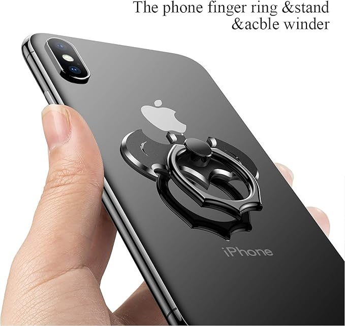 Bat Phone Ring Stand Holder - OATSBASF Cell Phone Ring Holder Finger Grip 360 Degree Rotation Compatible with iPhone 17/16/15/14/13 Pro Max and Other Smartphones（Black+Silver）