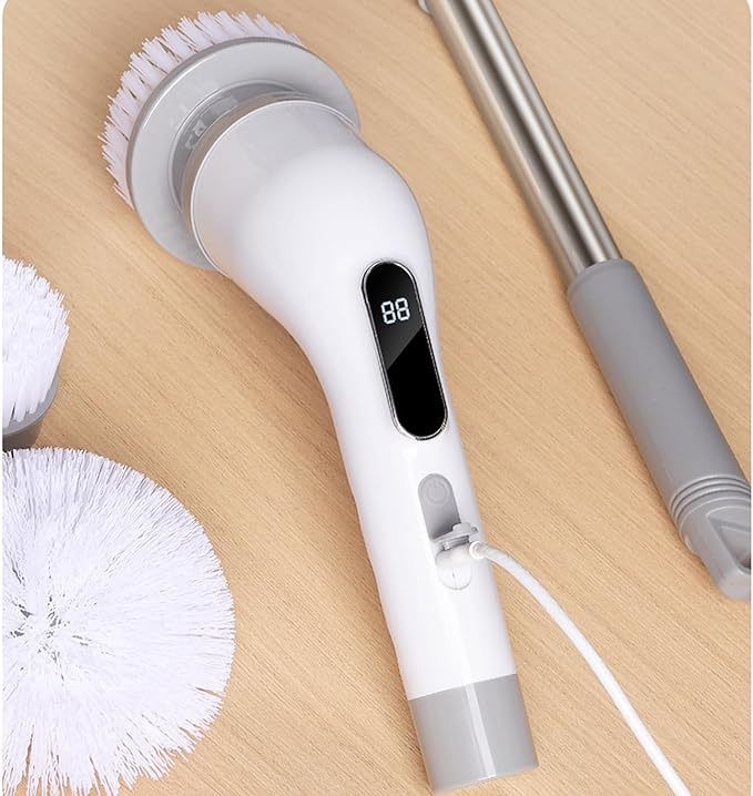 Cordless Cleaning Brush Scrubber for Home, Electric Spin Scrubber, 9 Replaceable Brush Heads, 50Mins Work Time, 3 Adjustable Size, 3 Strong Speeds for Bathroom Shower Bathtub Car Glass, Black Color