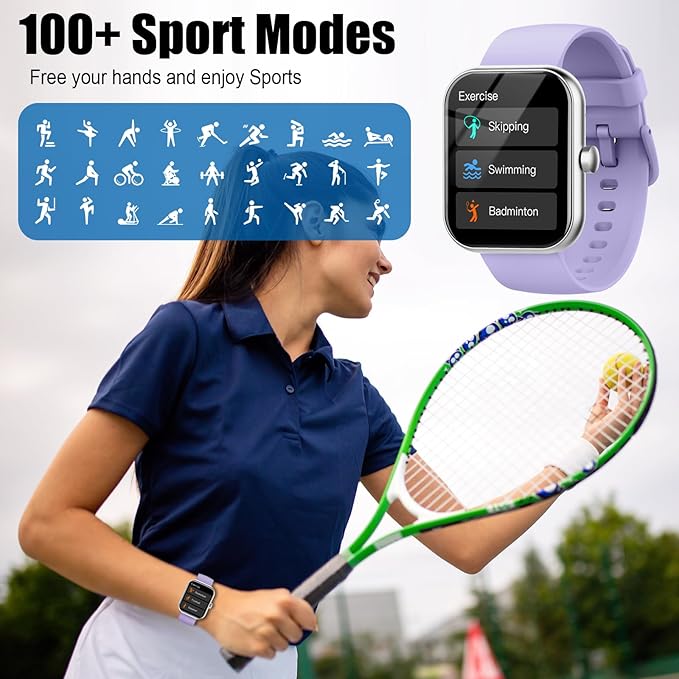 Smart Watch for Men Women, 2025 Release (Answer/Make Call)1.96" HD Fitness Tracker Running Watch,Waterproof,Pedometer,Step/Sleep/Heart Rate Monitor,110+ Sport Mode Smartwatch for Android Phone,Purple