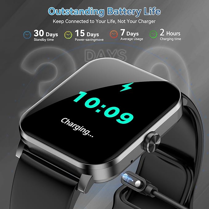 Smart Watch for Men Women, 120+ Sports Modes, Bluetooth Calls/Messages, 1.85" HD Touch Screen, IP68 Waterpro of Fitness Tracker with Heart Rate/Sleep Monitor, Compatible with Android/iOS (Black)