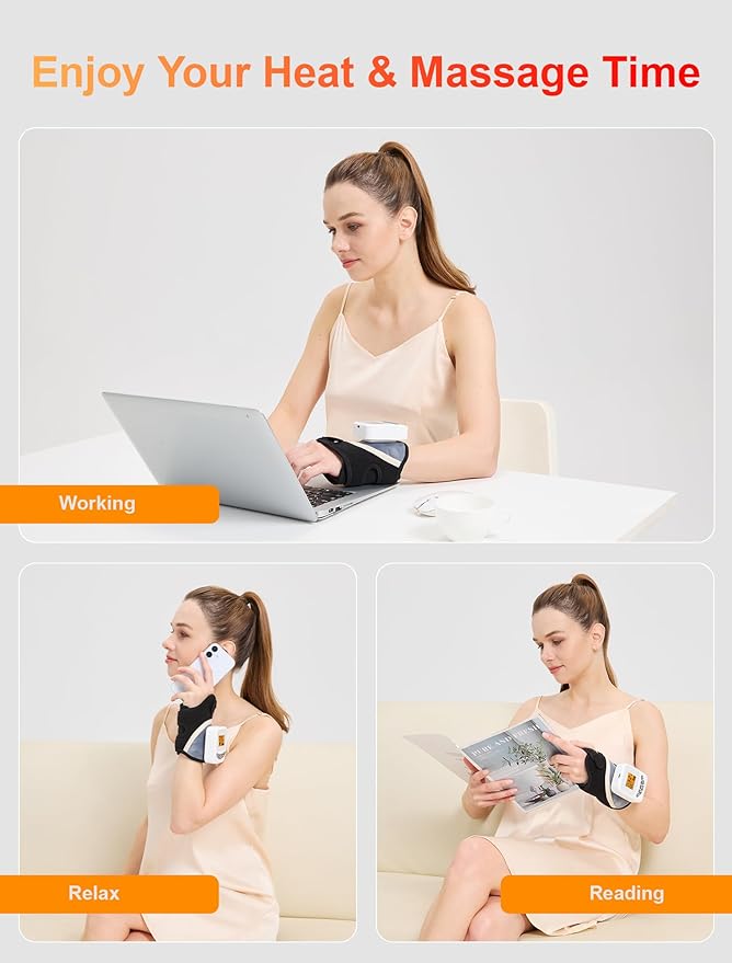 CAMECO 5000mAh Rechargeable Heated Wrist Massager for Carpal Tunnel, 104℉ - 140℉ Cordless Wrist Heating Pad with Massage for Arthritis Pain Relief, Vibration Heated Wrist Brace Wrap for Women & Men