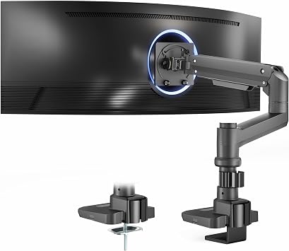 VIVO Aluminum Ultrawide Monitor Stand, Classic, Fits up to 57 inch Computer Screens, Single Articulating Pneumatic Arm, C-Clamp and Grommet Desk Mount, Max VESA 100x100, Black, STAND-V111H