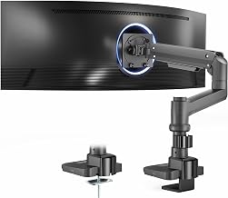 VIVO Aluminum Ultrawide Monitor Stand, Classic, Fits up to 57 inch Computer Screens, Single Articulating Pneumatic Arm, C-Clamp and Grommet Desk Mount, Max VESA 100x100, Black, STAND-V111H - Image 1