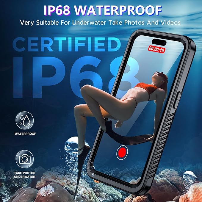 2025 New Designed for iPhone 15 Case Waterproof, [Military Grade Shockproof][Glass Camera Protector & Built-in Screen Protector][IP68 Underwater][Dustproof][Dropproof] Full Phone Case 6.1"