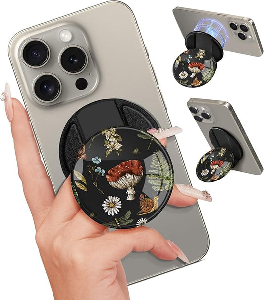 Kidcube Magnetic Phone Grip Compatible with Magsafe - Cell Phone Grip Stand Ring Holder Magnet Kickstand Removable Accessories for iPhone 16 Pro Max/16/15/14/13/12 Series Women Cute Mushroom Plant