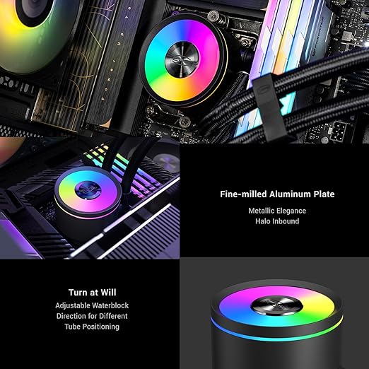 PCCOOLER ARGB CPU Cooler, 360mm AIO Water Cooling with 120mm Silent ARGB Fans, Infinite Halo Lighting, Compatible with Intel LGA 115X/1200/1700/20XX & AMD AM4/AM5(CPS DA360 Pro)