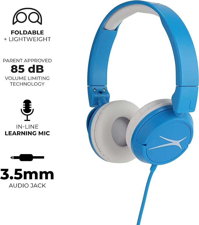 Altec Lansing Over The Ears Kids Headphones - Volume Limiting Technology for Developing Ears, Ages 6-9, Perfect for Learning from Home, Blue