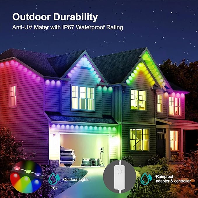 permanent outdoor lights with App &P67 Waterproof Smart Eave Lighting, with App/Remote Control Eaves Light, DIY LED Scenes Modes for Christmas,Halloween,Daily & Holiday Party Decor,House Roof Lighting