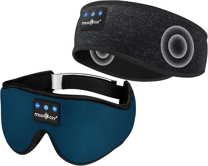 MUSICOZY Sleep Headphones Bluetooth Sports Headband, Wireless Music Sleeping Headphones Sleep Eye Mask Earbuds for Side Sleepers Workout Running Travel Yoga Office, Pack of 2