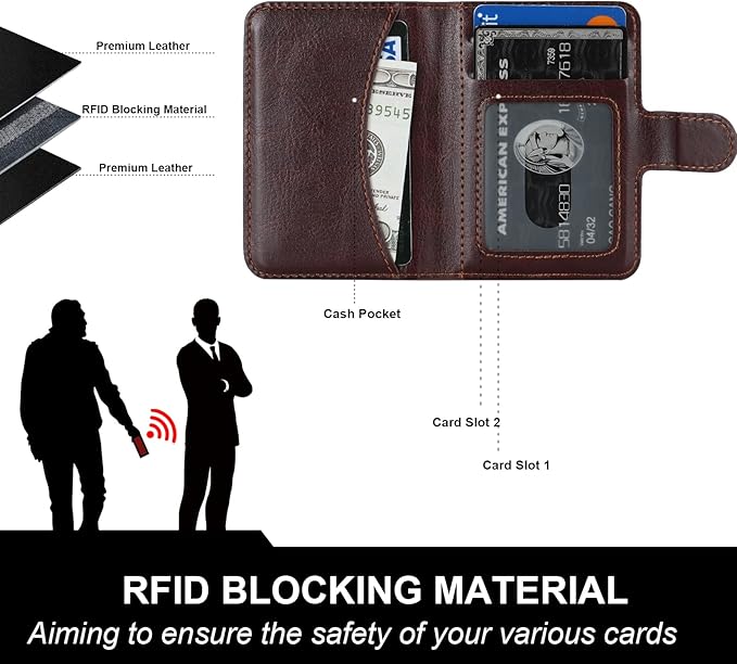 Bocasal for MagSafe Wallet Magnetic Card Holder, RFID Blocking Leather Card Slots for iPhone 17/16/15/14/13/12 Pro/Max/Plus/Air, Adjustable Kickstand Flip Mag Safe Wallet (Brown)