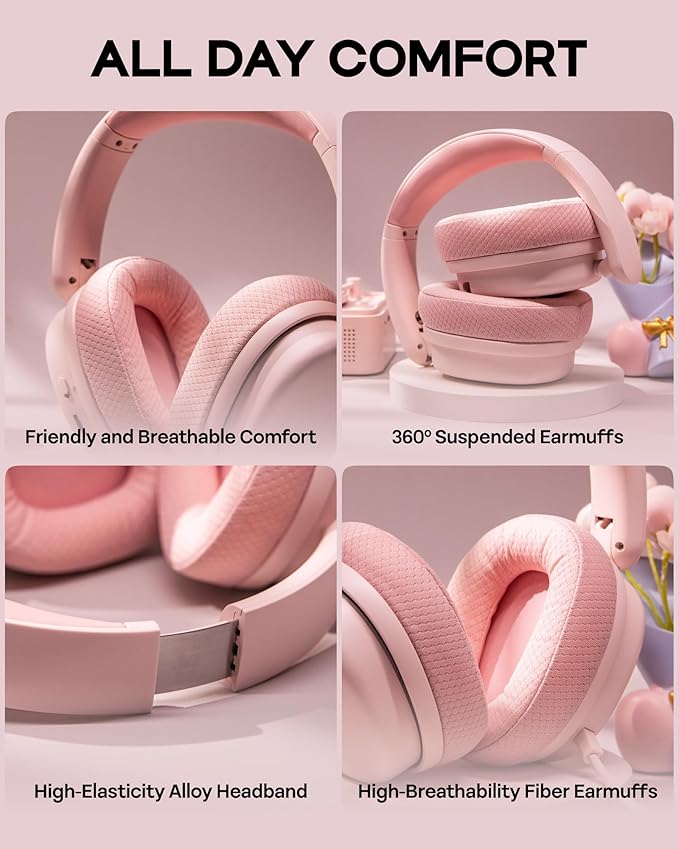 EPOMAKER X Aula G7 Pro Wireless Gaming Headset, Dual Mode BT5.3 & 2.4GHz, 7.1 Surround Sound, 80+ Hour Battery, RGB Light, with Noise Canceling Mic for PS5, PS4, Switch, PC (Pink)