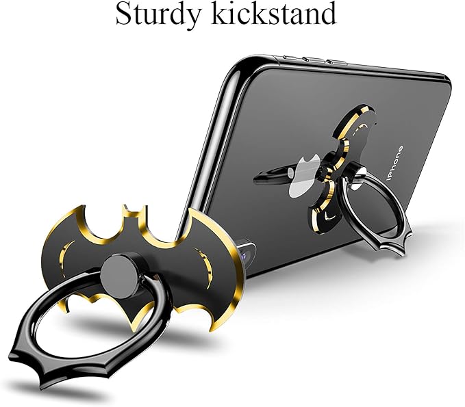 Bat Phone Ring Stand Holder - OATSBASF Cell Phone Ring Holder Finger Grip 360 Degree Rotation Compatible with iPhone 17/16/15/14/13 Pro Max and Other Smartphones（Black+Gold）