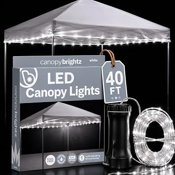 Brightz LED Canopy Lights, White 40ft String Light for 10x10 Tents