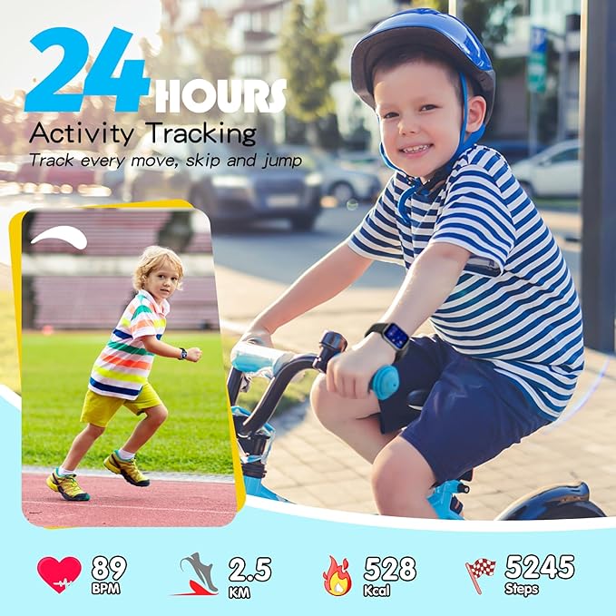 Kids Smart Watch Girls Boys, Fitness Tracker for Kids, 1.5 Inch DIY Dial, 19 Sport Modes, Sleep Monitor, Pedometers, Heart Rate, IP68 Waterproof, Great Gift for Boys Girls Teens 6-14