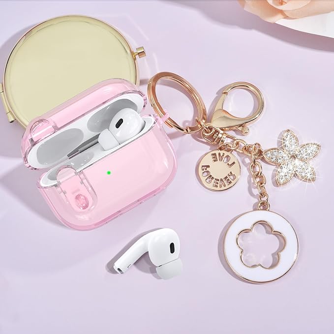 (with Lock) Clear Case Compatible for Cute Apple Airpods Pro 1/2 Cases Women, VISOOM TPU Transparency Air pods Pro 1st 2nd Generation Earbuds Case Bling Keychain for Airpod iPod Pro2/1
