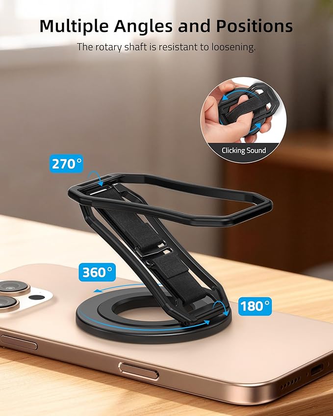 4-in-1 Magnetic Phone Grip Mount Stand with Finger Loop, Phone Ring Holder, Strap, Kickstand for MagSafe - Compatible with iPhone 17, 16, 15, 14, 13, 12, Plus, Pro, Max, Air