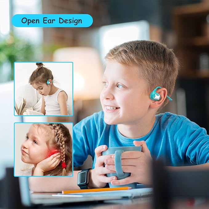 Kids Headphones, LK15 Open Ear Bluetooth Headphones with Air Conduction, Ultra-Light, 85dB Volume Limiting Wireless Headphone for Children Teens Boys Girls (Blue)