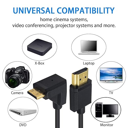 Duttek 90 Degree HDMI to Mini HDMI Coiled Cable 1FT-4FT, Ultra-Thin UP Angled HDMI Male to Mini HDMI Male Coiled Cable Support 4K Ultra HD, 1080p, 3D