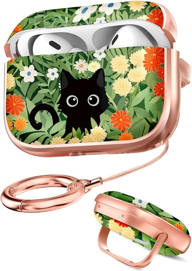 Coralogo for AirPods Pro2/Pro Case with Safety Lock - Cute Cartoon for AirPods Pro1/2 Generation for Women Girls Fashion Stylish Cat Flower Pattern Design Kawaii Girly Girlish Hard Protective Cover