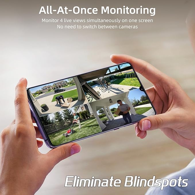 2K Solar Camera Outdoor Wireless-5/2.4Ghz WiFi Cameras for Home Security, AI Motion Detection, Color Night Vision, SD Card/Cloud Storage, Waterproof, Compatible with Alexa/Google Home (4 Camera)