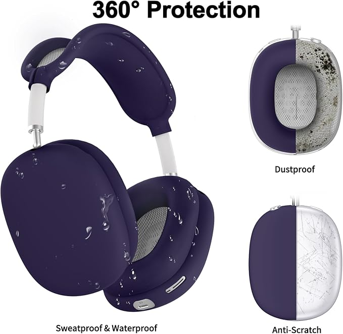 Silicone Case Cover for AirPods Max,Ear Pad Case Cover/Ear Cups Cover/Headband Cover for AirPods Max Headphones,Accessories Soft Silicone Protector for Apple AirPods Max New USB-C (2024) (Deep Purple)