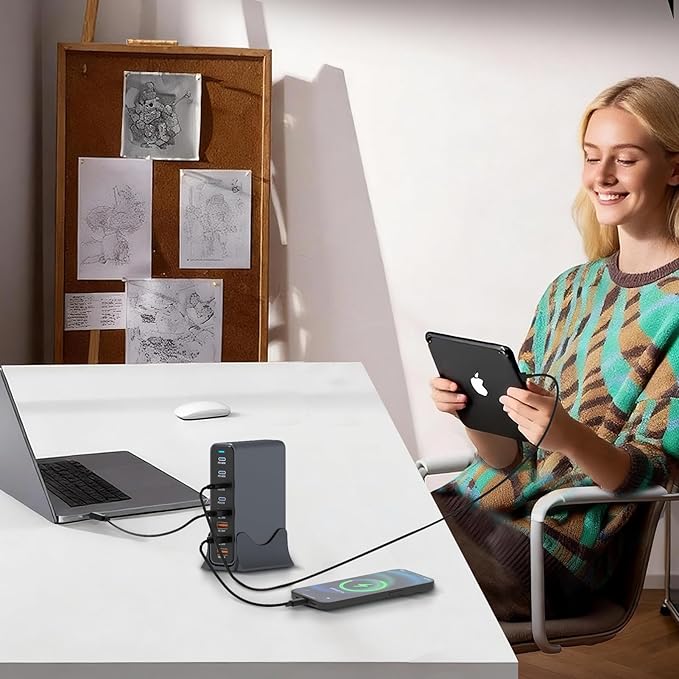 530W USB C Charging Station, 8-Port Desktop Charger, PD 140W PD 65W QC 30W GaN Ⅲ Fast USB Charger Block for MacBook, Ipad, iPhone, Samsung