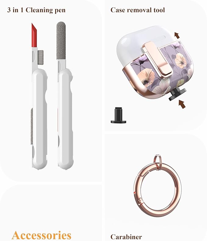 TATOFY for AirPods Pro 3rd (2025) Generation Case with Lock Carabiner Cleaner, Slim AirPod Pro 3 Hard Case Cover, Compatible with MagSafe (Violet)