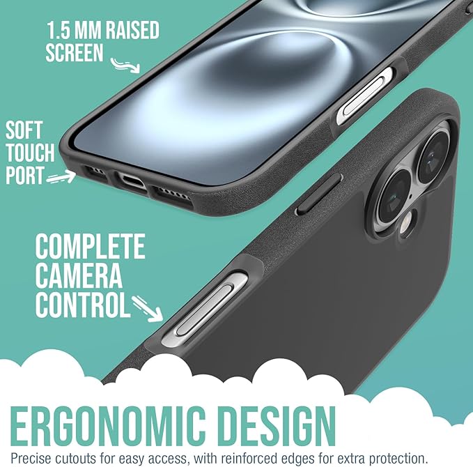 Smartish iPhone 16 MagSafe Case + 2-Pack Tempered Glass Screen Protector Bundle - Gripmunk + Tuff Sheet - Protective Magnetic Case with Crystal Clear Screen Protection - Black