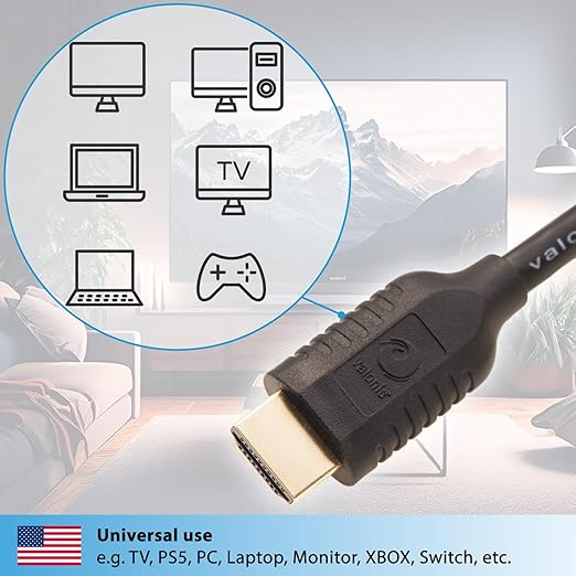 valonic HDMI Cable - 3 ft, 4k, Full HD, ARC, high Speed, Ultra HD, ethernet - for TV, PS4, Xbox, 30 AWG, Black