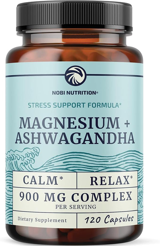 Magnesium Ashwagandha | Calming Magnesium Supplement for Adults | Relax, Rest, Calm Mood & Sleep Support | Mag Citrate & Oxide 400 mg + Ashwagandha 500 mg | Muscle Health & Stress Relief | 120 Ct