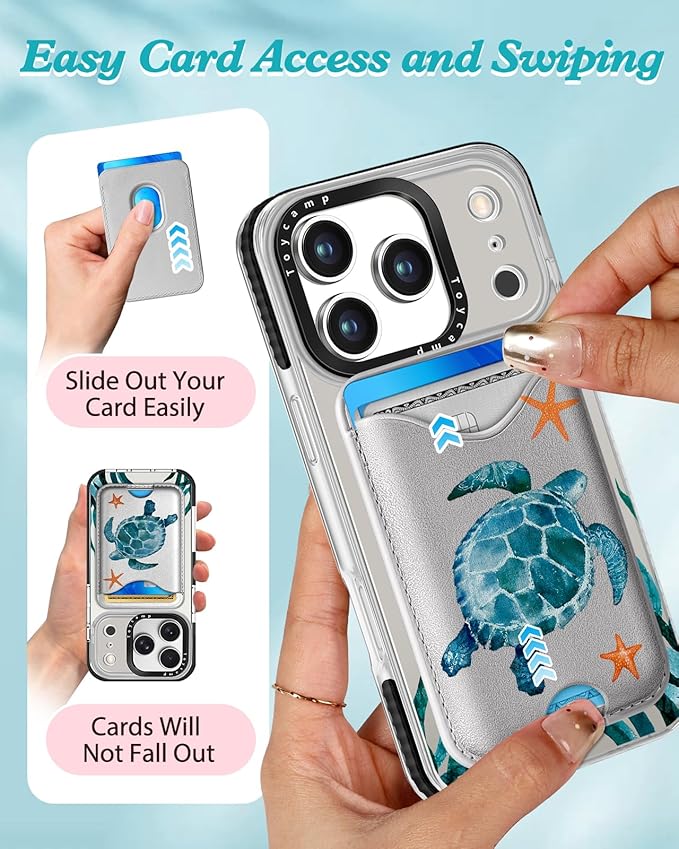 Toycamp for iPhone 17 Pro Max Case - Compatible with Magsafe Credit Card Holder Wallet Magnetic Cute Women Teen Girls Kawaii Girly Unique Turtle Design Phone Cover for Apple 17 Promax
