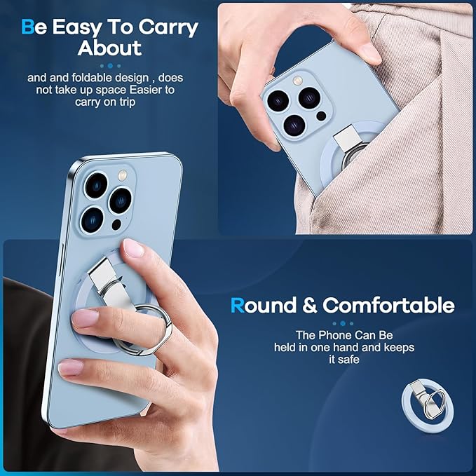 Magnetic Phone Ring Holder for MagSafe, Magnet Finger Ring Grip Stand Holder, Compatible with iPhone, and Smartphones, MagSafe Accessories-Blue