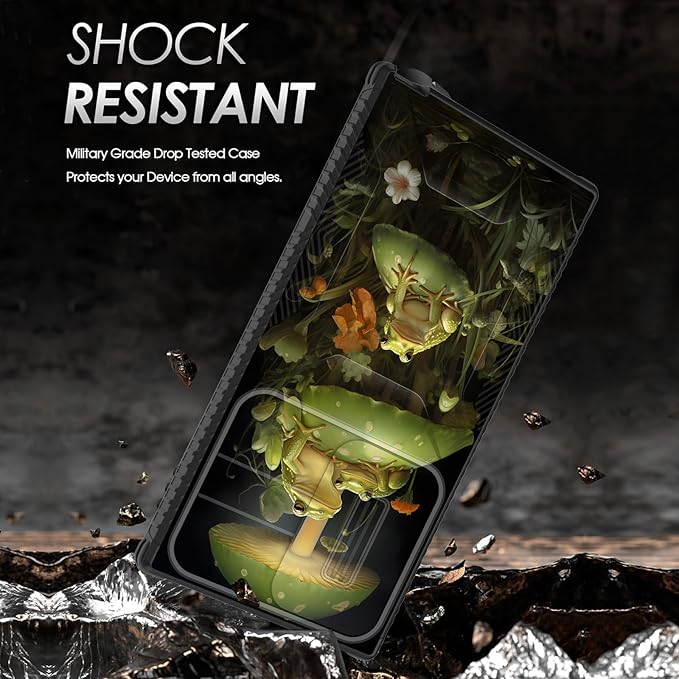 for Galaxy S24 Ultra Case Built in Slide Camera Lens Cover,Heavy Duty Shockproof Protection Dual Layer Case for Samsung Galaxy S24 Ultra 6.8" 2024,Cute Frog Mushroom