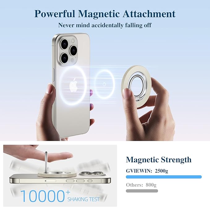 GVIEWIN Magnetic Phone Ring Holder Compatible with MagSafe Grip, [Super Magnet] 360° Rotatable Adjustable Kickstand, Mag Safe Stand for iPhone 17 Pro Max/Air/Plus/16/15/14(Grey)