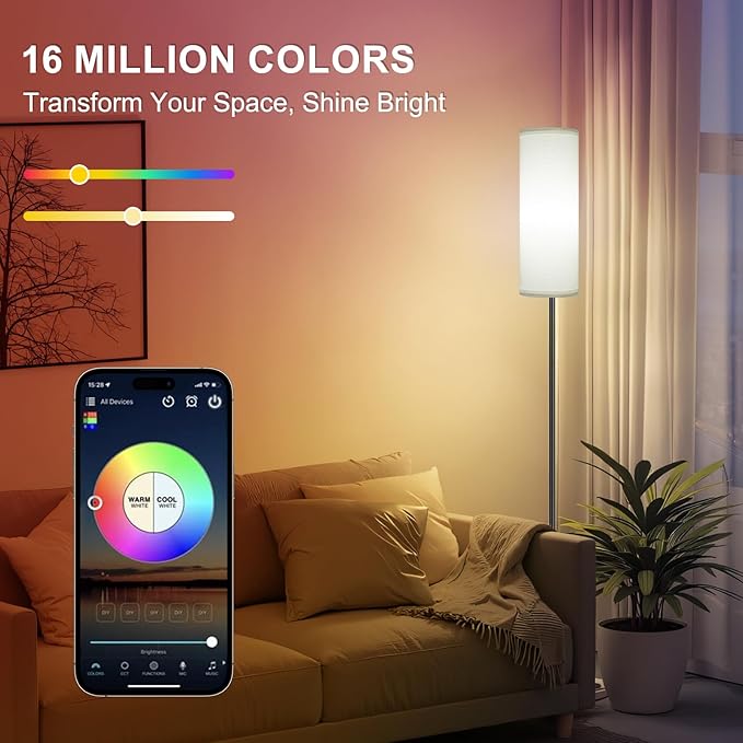 FRIDEKO HOME 2 Pack Floor Lamps for Living Room, Dimmable Colors Temperature & Brightness, Modern Floor Lamp with Remote, Tall Standing Lamps for Living Room Bedroom Office, White Shade 9W Smart Bulb