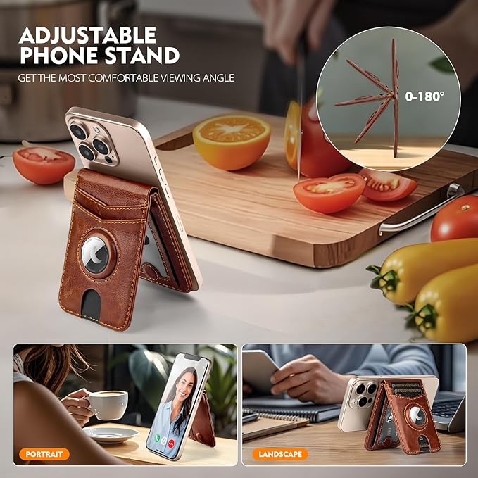 Compatible with Magsafe Case with RFID Blocking Card Holder AirTag pocket for iPhone 17/16/15/14/13/12 Pro/Pro Max/PlusSeries,Not Fit iPhone Mini,Brown